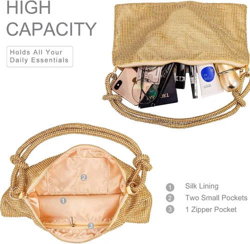 Miniatura 4 de MUVKE Bolso de noche brillante con diamantes de imitación para mujer, bolso de mano con diamantes de imitación de graduación, bolso Hobo