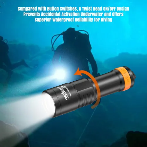 Miniatura 3 de ORCATORCH Luz de buceo D580, linterna subacuática máxima de 530 lúmenes con haz estrecho de 6 grados, interruptor giratorio impermeable IP68
