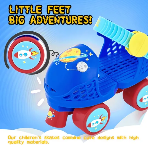 Miniatura 3 de SULIFEEL Patines de ruedas cuádruples ajustables para niños, patines de ruedas para principiantes para niñas y niños de 2 a 5 años de edad Azul