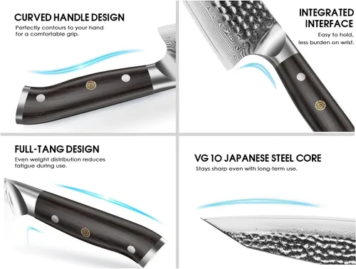 Miniatura 6 de BRODARK Cuchillo de pelar, cuchillo utilitario de Damasco de 5 pulgadas, cuchillo japonés VG10 con núcleo de acero ultra afilado con mango de ébano