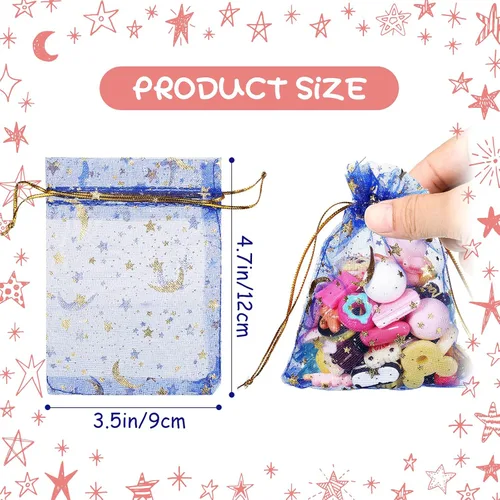 Miniatura 2 de Shappy 150 bolsas de organza con cordón, pequeñas estrellas y luna, bolsa de regalo de malla, bolsas de regalo de malla con estrellas doradas