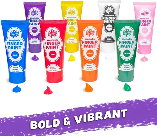 Miniatura 8 de Pintura para dedos, paquete de 24, lavable, no tóxica, juego de pintura para niños con tubos fáciles de separar, colores vibrantes para suministros
