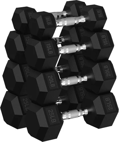 Miniatura 14 de Juego de mancuernas hexagonales con estante, juego de mancuernas de ejercicio y fitness con revestimiento de goma de 720 libras, peso de mano