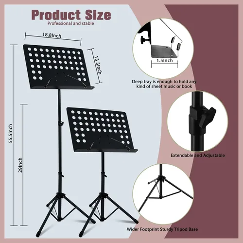 Miniatura 2 de EASTROCK Soporte de partituras de metal, soporte de música de alta estabilidad y altura ajustable para partituras con bolsa de transporte, soporte
