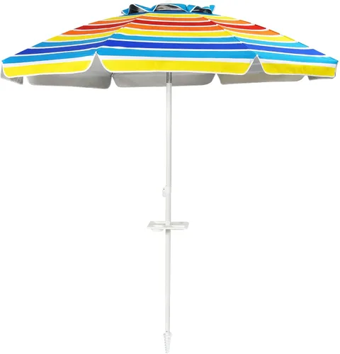 Miniatura 10 de Tangkula Sombrilla de playa portátil de 7.2 pies, sombrilla portátil para exteriores con anclaje de arena, inclinación ajustable, poste de acero
