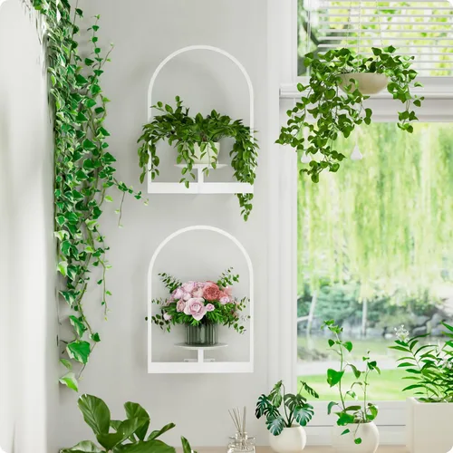 Miniatura 12 de Soporte para plantas de pared de metal negro, paquete de 2 soportes para plantas montados en la pared y soportes colgantes para macetas