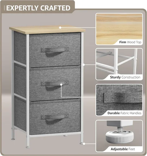 Miniatura 4 de Sorbus - Mesita de noche con 3 cajones - Mesita de noche y mesa lateral para el hogar, accesorios de dormitorio, oficina, dormitorio universitario