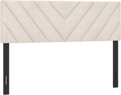 KOMFOTT - Cabecera tapizada en tela de lino para cama tamaño Full/Queen, cabecera rectangular con patas de madera maciza y ancho ajustable, cabecera