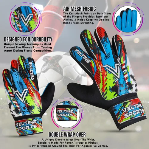 Miniatura 3 de Guantes de portero de fútbol para niños, jóvenes y adultos, guantes de portero de fútbol con protección doble en la muñeca y palmas de látex Cian