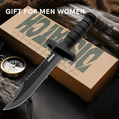 Miniatura 6 de Dispatch Cuchillo de caza de hoja fija con funda, cuchillos de supervivencia de 12 pulgadas para hombres, cuchillo táctico Bowie con mango Cuchillo