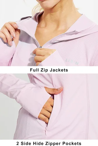 Miniatura 3 de Libin sudadera con capucha para mujer con cremallera completa UPF 50 capucha con protección solar de manga larga para senderismo para exteriores