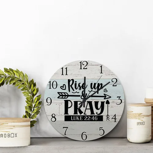 Miniatura 2 de Scripture - Reloj de pared de madera de 15 pulgadas, funciona con pilas, reloj silencioso de elevación y oración, arte de pared de fe religiosa