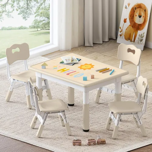 Miniatura 10 de GITAWUSA Juego de mesa y sillas de estudio para niños, juego de mesa y sillas para niños de 3 a 8 años, 31.5 pulgadas de largo x 23.6 pulgadas