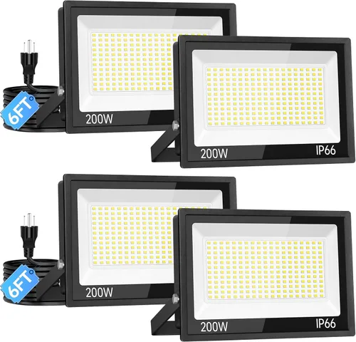 Miniatura 12 de Luz de inundación LED de 200 W para exteriores con enchufe+cable de 10 pies, luz de seguridad súper brillante de 24000 lúmenes, luz de trabajo LED