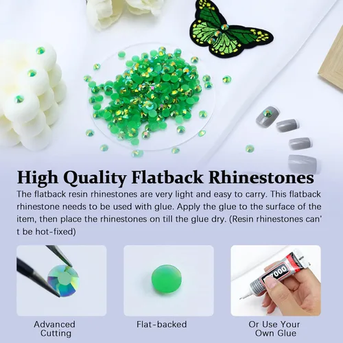 Miniatura 2 de 3000 PIEZAS 2mm de Brillantes de Imitación de Resina con Dorso Plano, Color AB Verde, Piedras de Resina Gelatinosa con Dorso Plano para Tazas