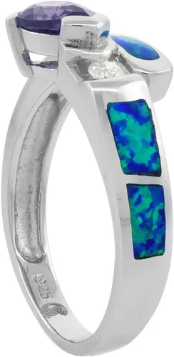 Miniatura 3 de Anillo de plata de ley sintético azul de ópalo de gota para mujer amatista CZ 38 pulgadas