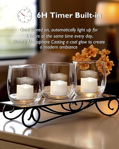 Miniatura 2 de Homemory Velas de té con temporizador que funcionan con pilas, temporizador de 6 horas integrado, encendido automático diario, velas votivas LED sin