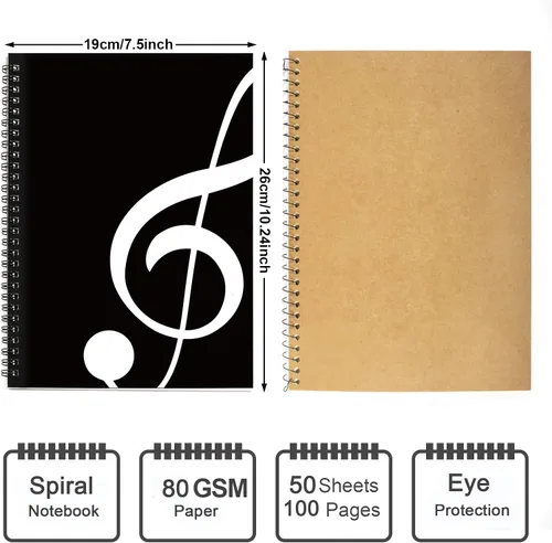 Miniatura 2 de Cuaderno con hojas en blanco para música, composición, manuscrito, con diseño de teclado de piano, 50 hojas, 26 x 19 cm., negro, (Black Music)
