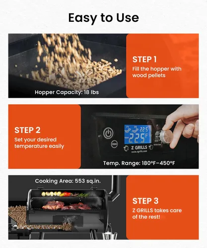 Miniatura 4 de Z GRILLS ZPG-550B2 - Parrilla de pellets de madera y ahumador con controlador PID 2.1, área de cocción de 553 pulgadas cuadradas, sonda de carne