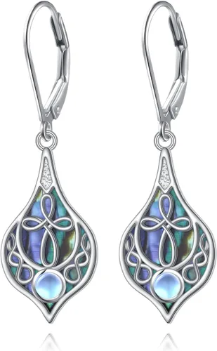 Miniatura 38 de Aretes colgantes de filigrana de plata de ley 925, margarita, loto, flor de rosa, piedra lunar, lágrima para mujer, nudo celta infinito, margarita