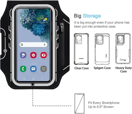 Miniatura 3 de Brazalete para Samsung Galaxy S26 S25 S24 S23 S22 Ultra/Plus/FE, gimnasio Running Entrenamientos Brazo Band con soporte para auriculares (negro)