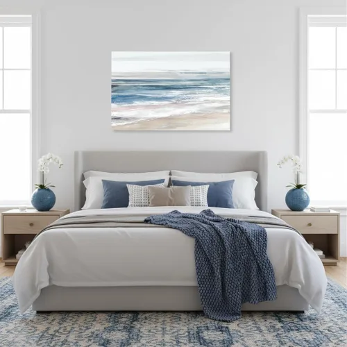 Miniatura 3 de 7Fisionart Abstract Coastal Ocean Beach Wall Art Blue Sea Waves Canvas Print Neutral Pastel Seascape Poster Modern Minimalist Coastal Wall Decor For