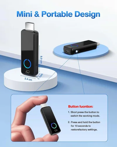 Miniatura 4 de Adaptador Dongle de pantalla inalámbrica actualizado 2026, transmisor portátil 4K HDMI Streaming, AirPlay/Miracast, WiFi de 5 GHz, Plug & Play