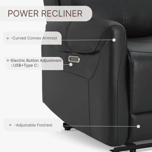 Miniatura 6 de KISLOT Silla reclinable de cuero para adultos, abrazador de pared, RV reclinable con puertos de carga USB, sofá reclinable de energía eléctrica