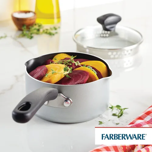 Miniatura 2 de Farberware Cookstart DiamondMax - Cacerola coladora antiadherente, apta para lavavajillas, 1 cuarto de galón, color plateado