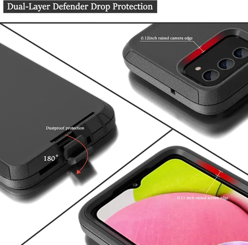 Miniatura 4 de Funda compatible con Samsung Galaxy A03s, con clip para cinturón, resistente, a prueba de golpes, protección de cuerpo completo para teléfono Negro