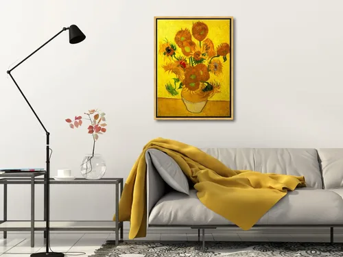 Miniatura 2 de Wieco Art Arte de pared enmarcado de jarrón con quince girasoles por Vincent Van Gogh, pinturas de reproducción de pinturas abstractas en lienzo
