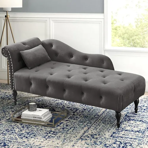 Miniatura 11 de Holaki Tumbona de terciopelo, tumbona decorativa para interiores con almohada, sillón con botón copetudo con brazo derecho con ribete de cabeza