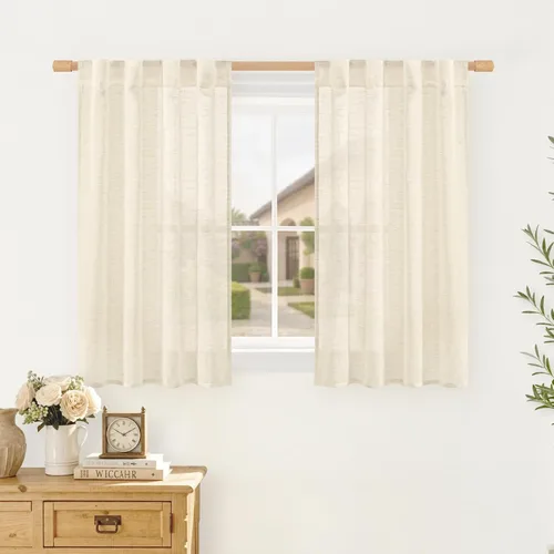 Miniatura 42 de LAMIT Cortinas de lino beige de 30 pulgadas de largo para ventanas pequeñas, cortinas semitransparentes filtrantes de luz, pestaña trasera