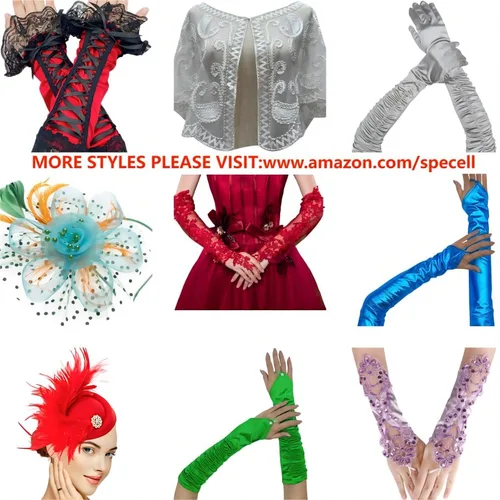 Miniatura 3 de Specell Lace Fingerless Gloves Women, Fingerless Satin Gloves, Bridal Prom for Wedding Party Costume Accessories 36 styles