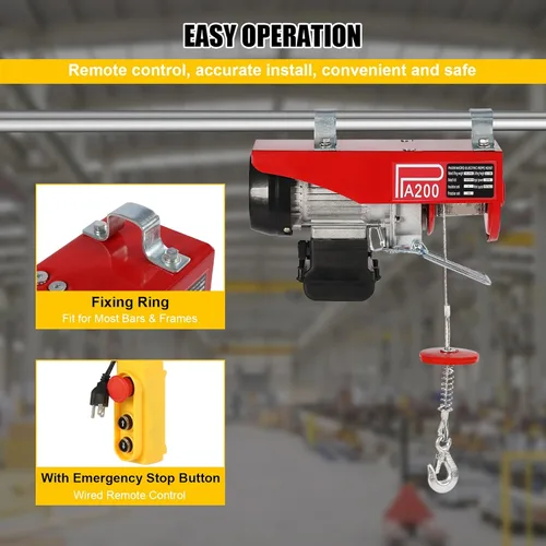 Miniatura 4 de Polipasto eléctrico de 440 libras con control remoto con cable y cabrestante eléctrico de eslingas simples/dobles, alzamiento de ático, elevador