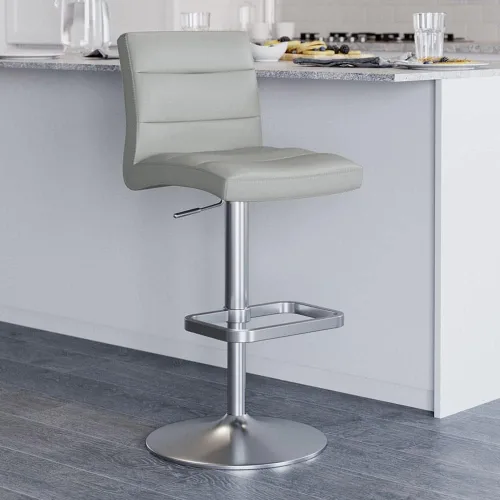 Miniatura 23 de ZURI Taburete de bar moderno negro de altura ajustable con base plana redonda cepillada