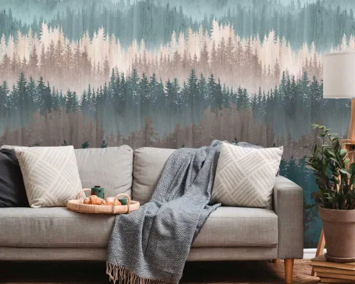 Miniatura 2 de CONCORD WALLCOVERINGS ™ Mural de pared abstracto para dormitorio, silueta de árbol, crema azul y gris, 63 pulgadas de ancho x 110 pulgadas de alto