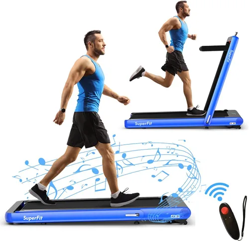 Goplus Caminadora plegable 2 en 1, 4.75 HP Superfit para debajo del escritorio, caminadora eléctrica con control de aplicación, pantalla táctil LED,