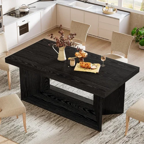 Miniatura 3 de Tribesigns Mesa de comedor de 63 pulgadas para 4-6, mesa de cocina de granja con pedestal resistente, muebles rectangulares de madera para el hogar