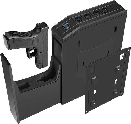 Miniatura 5 de Caja de seguridad oculta para pistolas, caja de seguridad biométrica con huella digital y deslizador inteligente para mesita de noche, escritorio