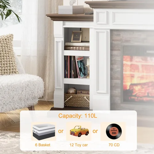Miniatura 5 de LGHM Chimenea eléctrica de 72 pulgadas con repisa, soporte de TV para televisores de hasta 80 pulgadas, centro de entretenimiento estilo granja
