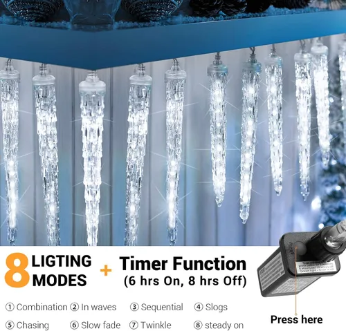 Miniatura 3 de Toodour Luces de carámbano de Navidad para exteriores, 20 tubos de 90 luces LED de carámbano con 8 modos, cadena de luz de cristal para interiores
