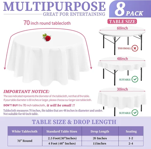 Miniatura 92 de Showgeous Paquete de 4 manteles redondos color rosa intenso de 120 pulgadas de poliéster para mesas redondas, manteles de tela decorativa lavable