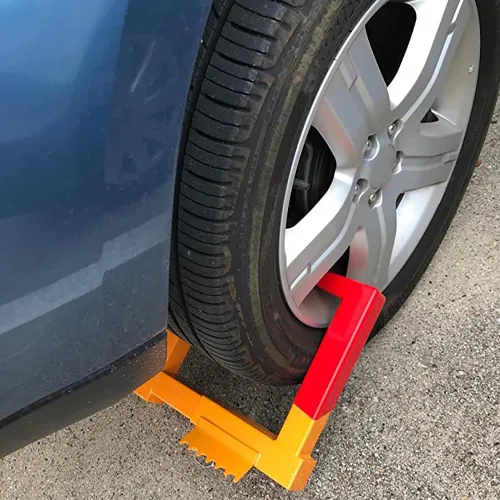Miniatura 4 de Hedume Cerradura de rueda con abrazadera de neumático, abrazadera de rueda de bloqueo de remolque resistente con 2 llaves rojas, bloqueo