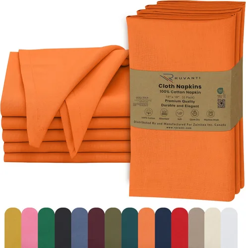 Miniatura 55 de Ruvanti - Servilletas de tela, paquete de 6, 45x45 centímetros, 100% algodón, lavables, suaves y absorbentes, perfectas para bodas, cenas de Belleza