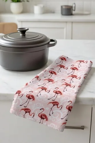 Miniatura 2 de Paquete de 1, 2 o 4 toallas de cocina vibrantes y coloridas/paños de cocina de flamenco para uso diario y decoración del hogar, diseño rojo