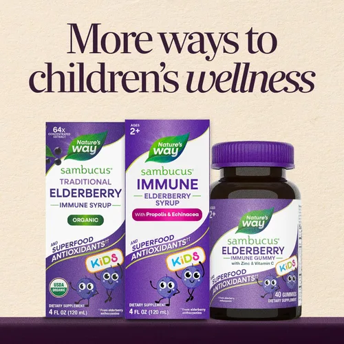 Miniatura 8 de Nature's Way Sambucus - Jarabe inmunológico de saúco para niños con equinácea y propóleos, apoyo inmunológico*, sabor a bayas, 4 onzas líquidas