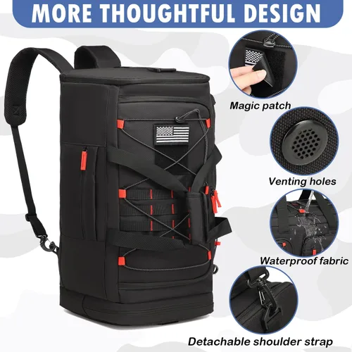 Miniatura 5 de Bolsa de gimnasio para hombres y mujeres con compartimento para zapatos y laptop, bolsa de viaje deportiva 3 en 1, Negro + rojo, Modas