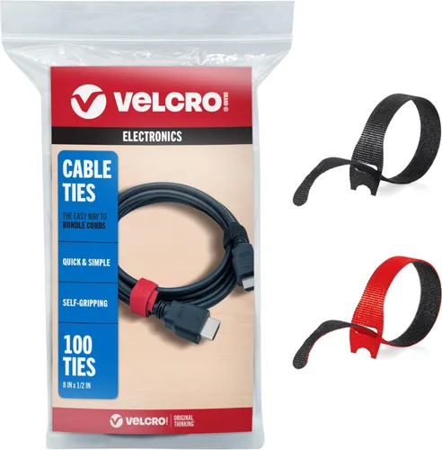 Miniatura 8 de VELCRO Brand ONE-WRAP - Bridas para cables, 100 unidades, correas de organización de cable negro de 8 x 1/2 pulgadas, diseño delgado precortado