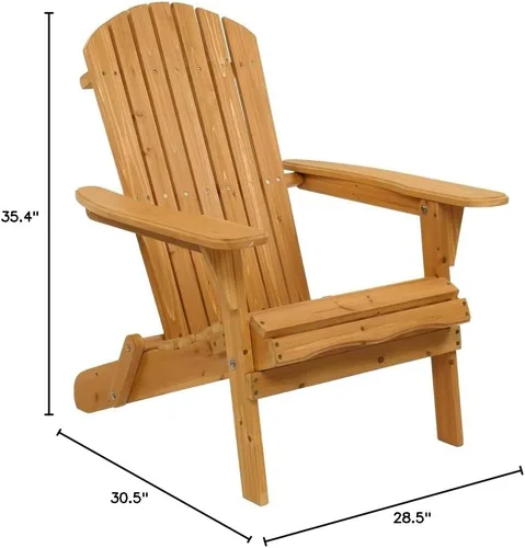 Miniatura 2 de Natural Finished Folding Adirondack Chair - 350 LBs Support, Weather Resistant Wood Lawn Lounger for Indoor & Outdoor Use (1)